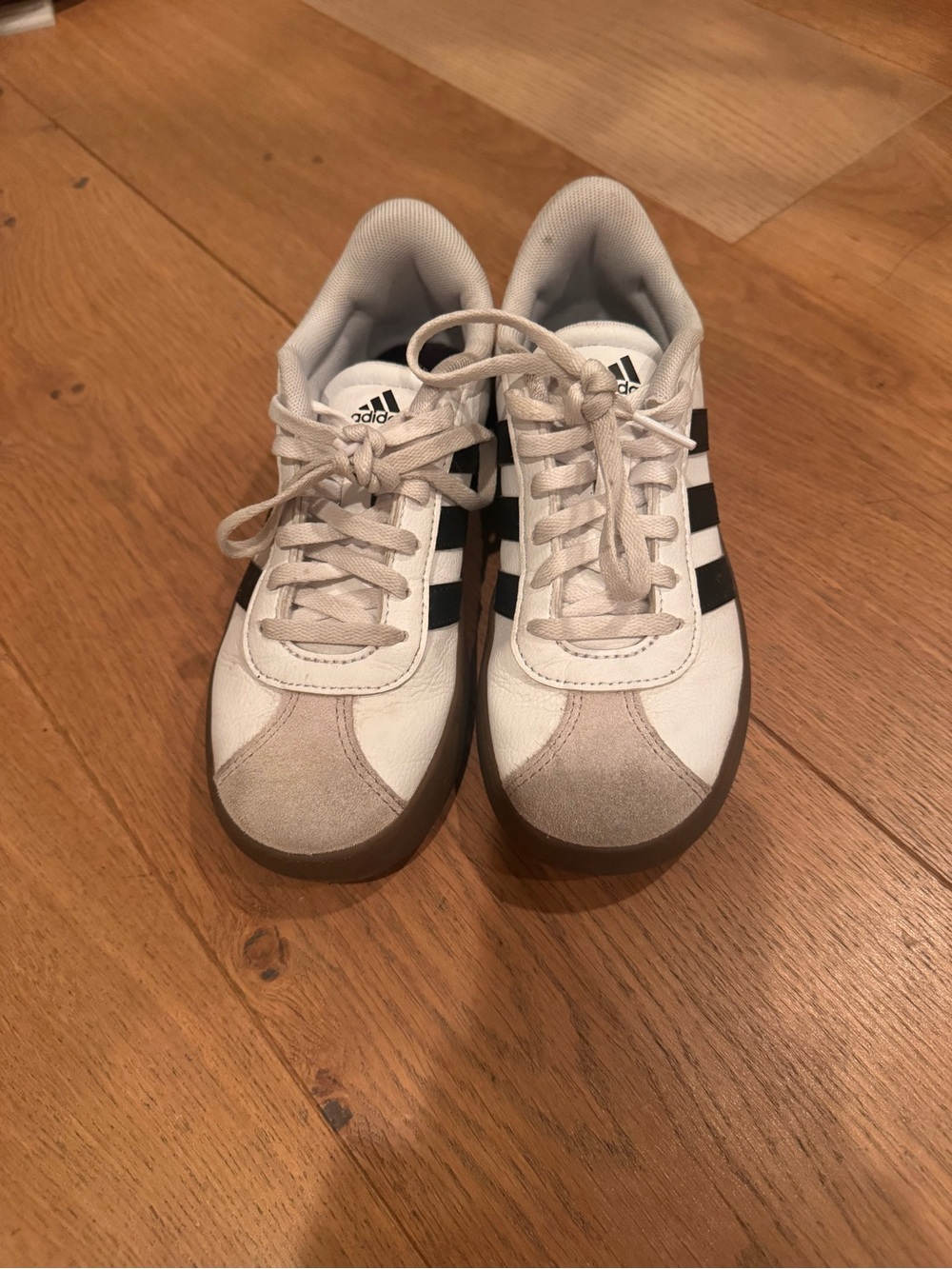 adidas Kids White Sneakers with Black Stripes